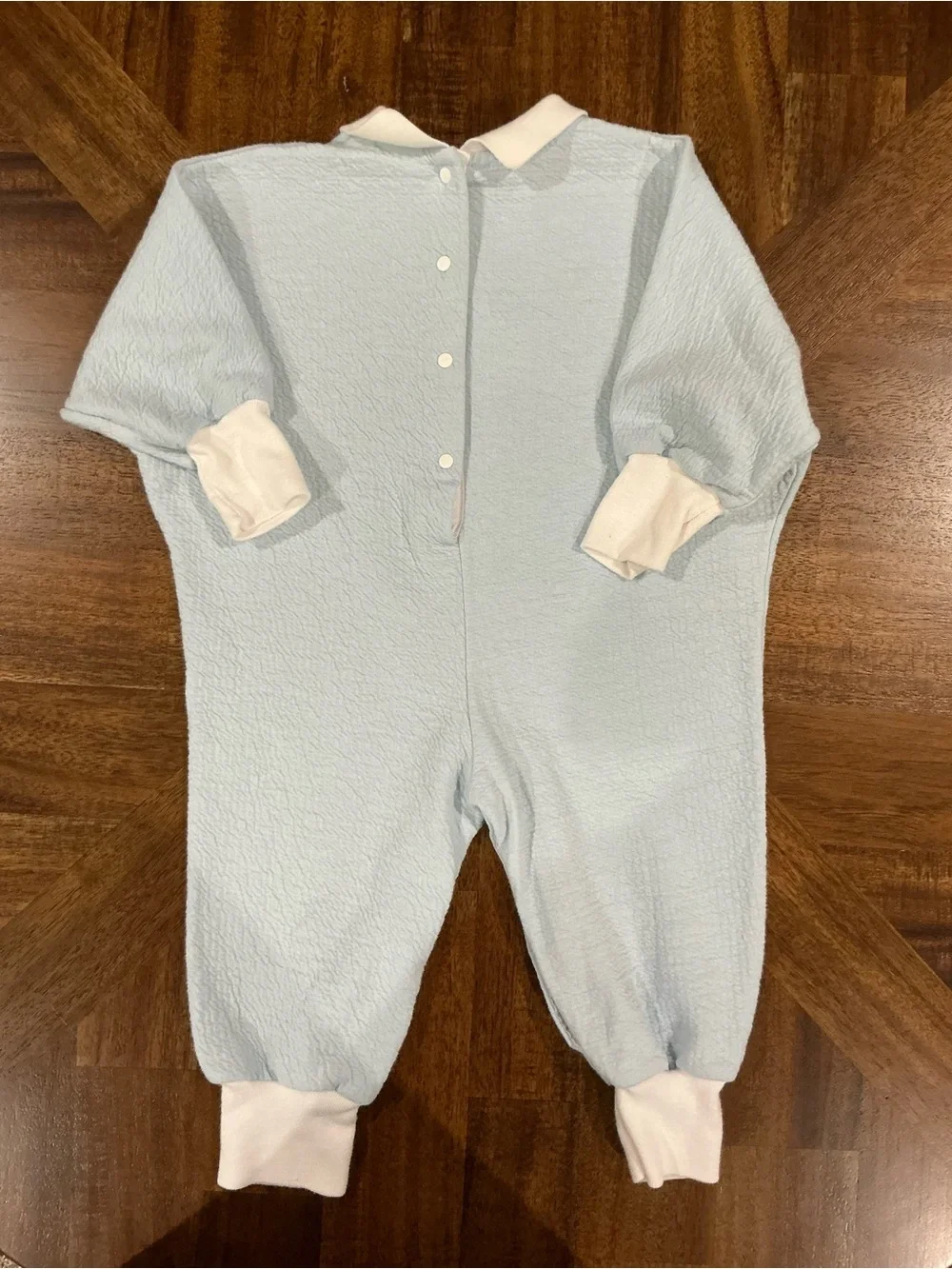 Vintage Baby Dior 12 Months Light Blue Cotton One-Piece Romper